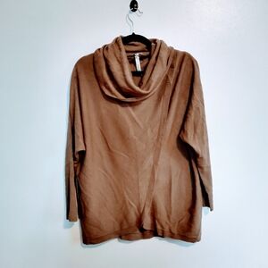 NY Collection brown long sleeve top with draped front and cowl neck. Size large,